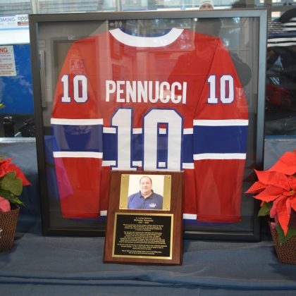 Retired jersey and Nick Pennucci Memorial Plaque