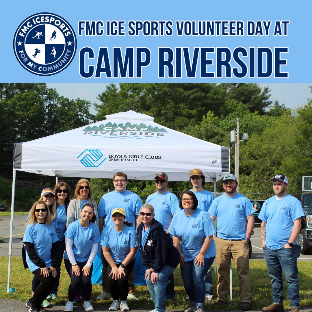 Group shot of staff members for FMC Ice Sports Volunteer Day at Camp Riverside
