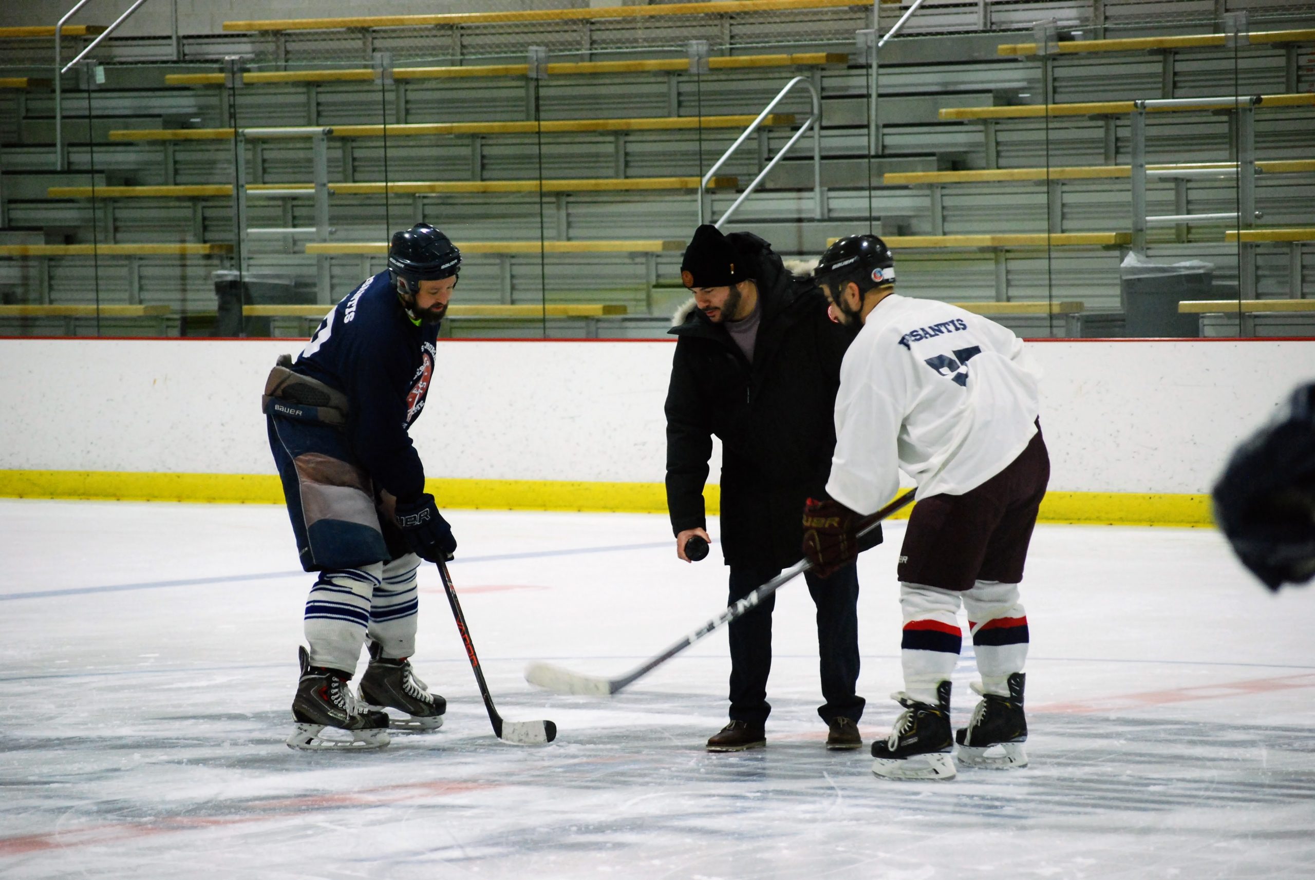 DSC_0155 Hockey players taking a faceoff for ceremonial puck drop