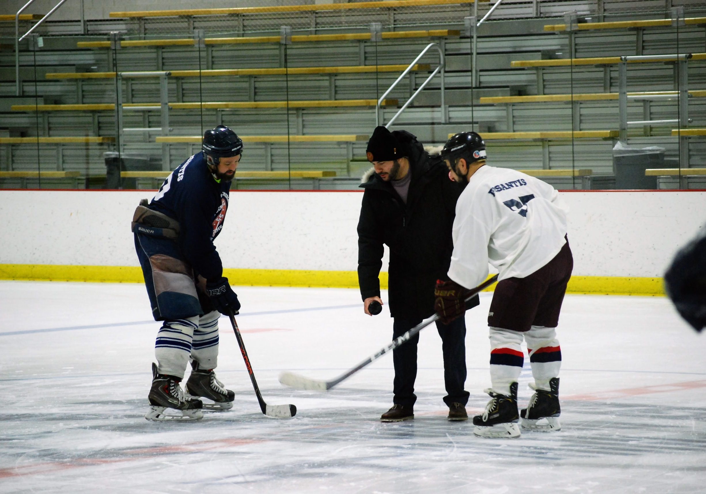 DSC_0155 Hockey players taking a faceoff for ceremonial puck drop