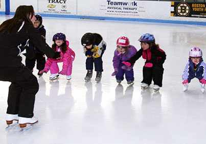 Children learning to ice skate